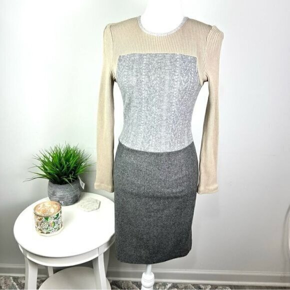 L'Agence Sheath Dress womens size 4 Wool Long Sleeve Grey Beige colorblock - Picture 2 of 10